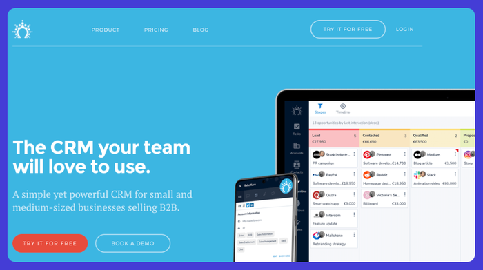 Salesflare CRM's website.