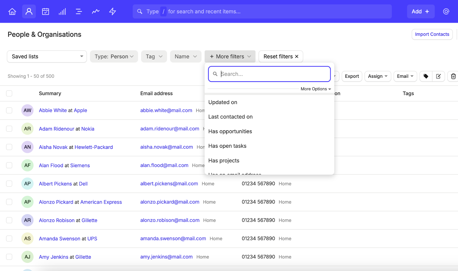 familiarízate con cómo filtrar tus personas y organizaciones en Capsule CRM