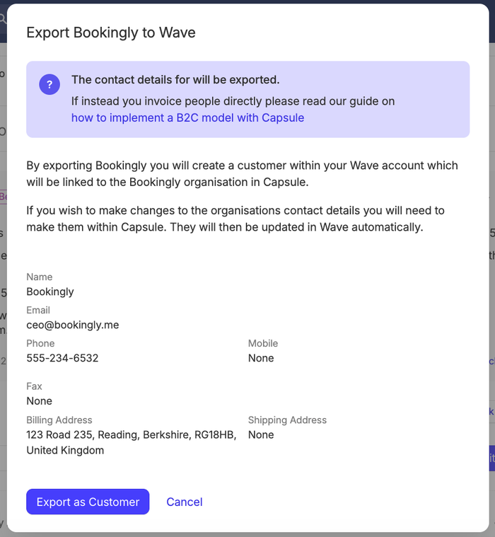export modal for capsule to wave