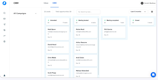 a screenshot of a dashboard for a company called crm .
