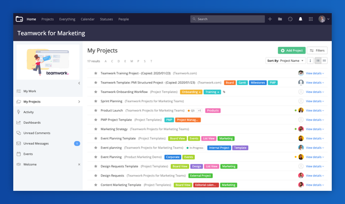 a screenshot of the teamwork for marketing website