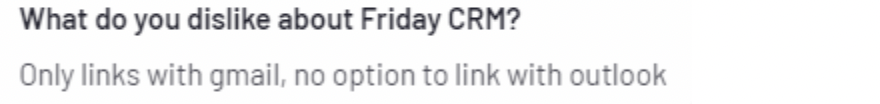 Friday CRM review snippet about limited Gmail-only integration.