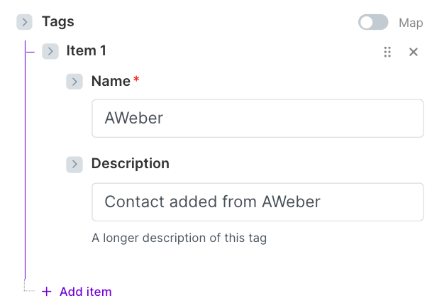aweber tag added in make tag field