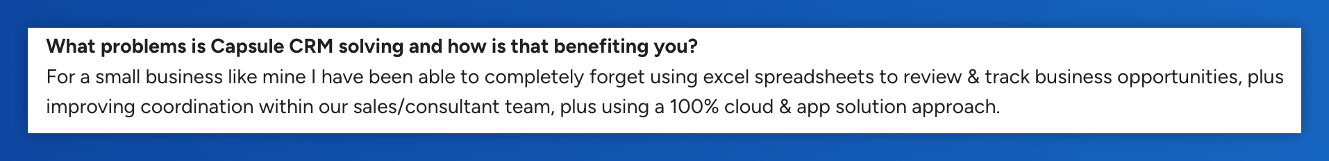 a blue background with white text that says " what problems is capsule crm solving and how is that benefiting you "
