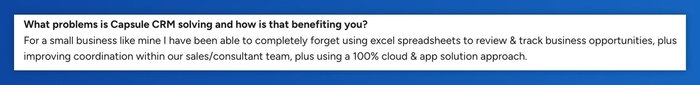 a blue background with white text that says " what problems is capsule crm solving and how is that benefiting you "