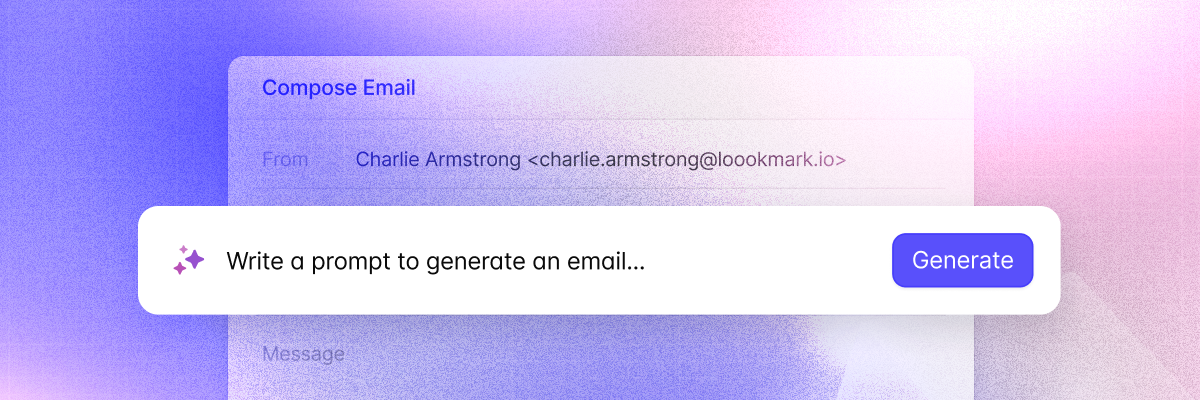 A "Compose Email" window with an AI prompt field reading "Write a prompt to generate an email..." and a "Generate" button.