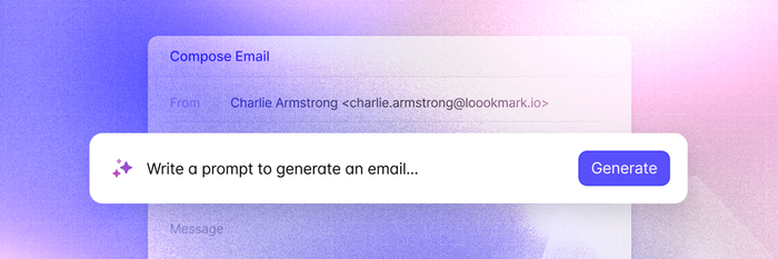 A "Compose Email" window with an AI prompt field reading "Write a prompt to generate an email..." and a "Generate" button.