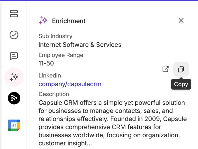 quick copy button for enrichment data