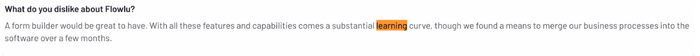 Flowlu requires a substantial learning curve says one customer