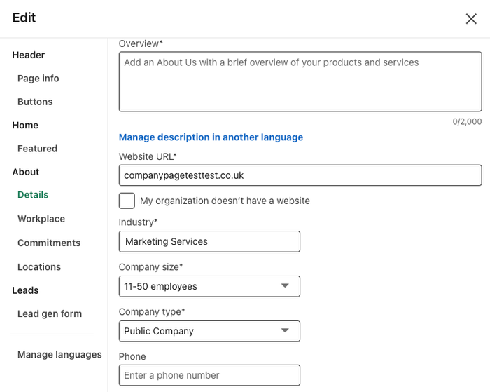 a screenshot of a page that says ' add an about us with a brief overview of your products and services '