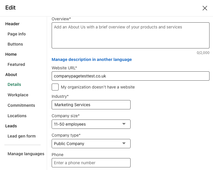 a screenshot of a page that says ' add an about us with a brief overview of your products and services '