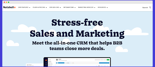 a screen shot of a website that says " stress-free sales and marketing "