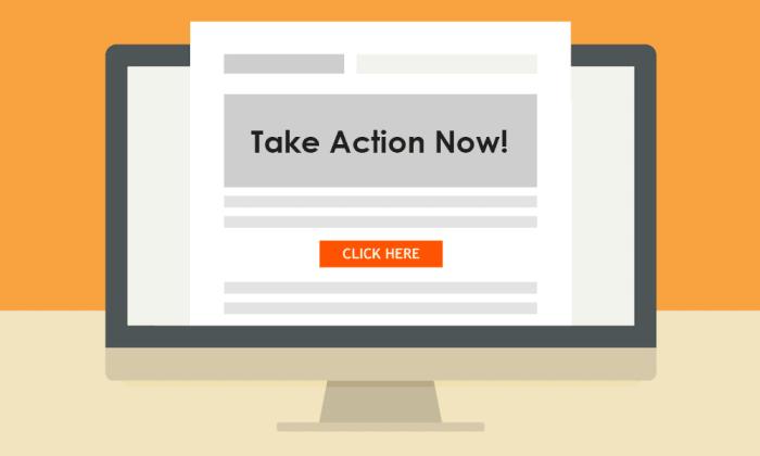 Illustration depicts a computer with an email. The email has a title and a call to action which reads click here