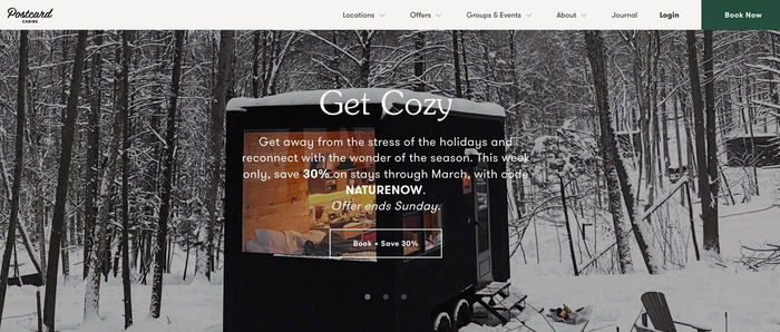 a website that says get cozy on it