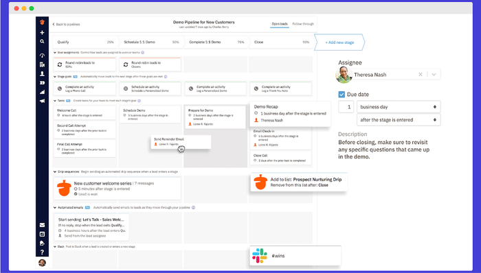 a screenshot of a Nutshell CRM showing a demo pipeline for new customers