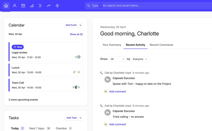 Outlook Calendar integration overview on the home page