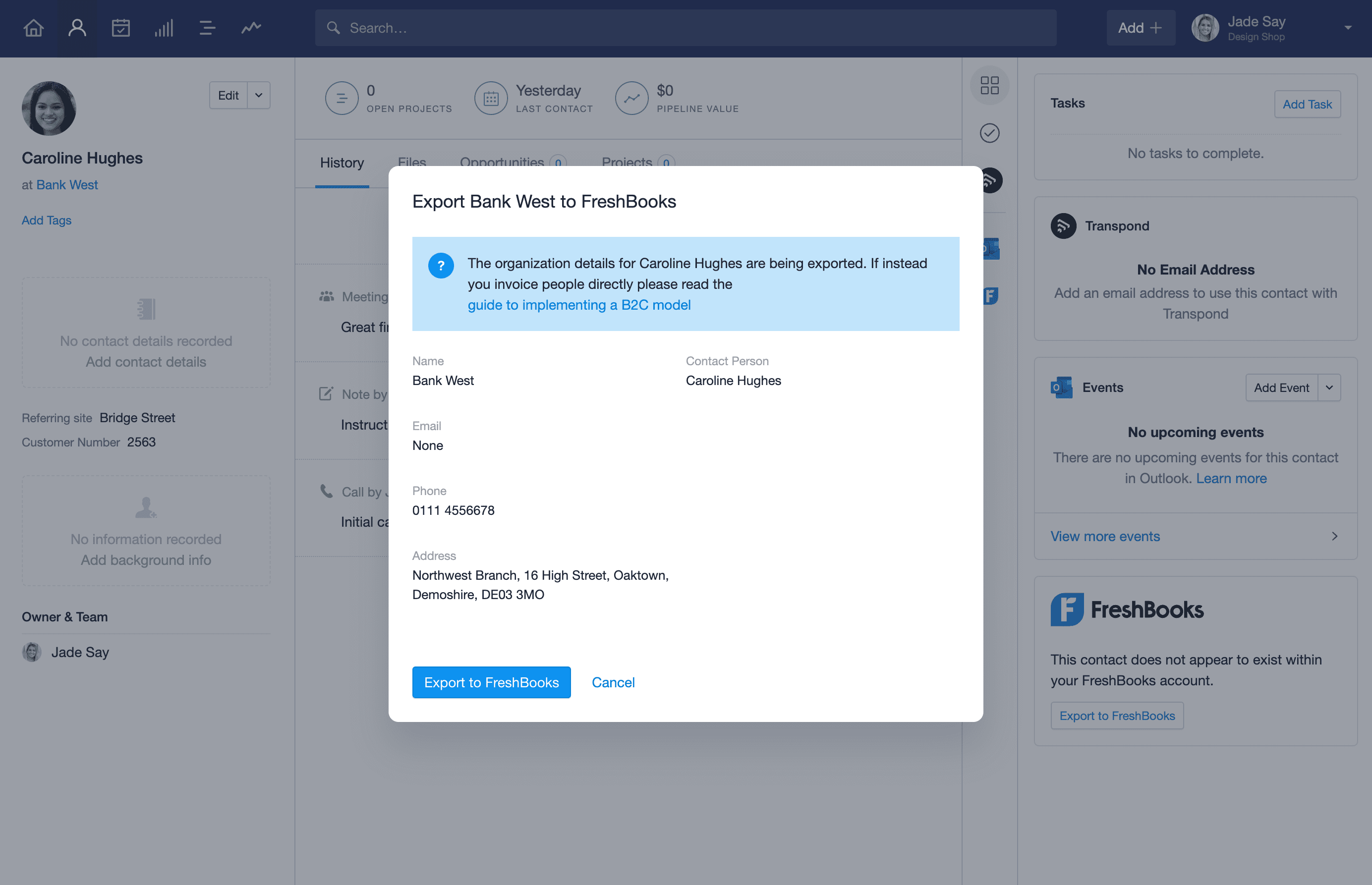 Exportar contacto a Freshbooks