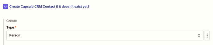 Showing the create Capsule CRM Contact if it doesn't exist yet checkbox with person type selected
