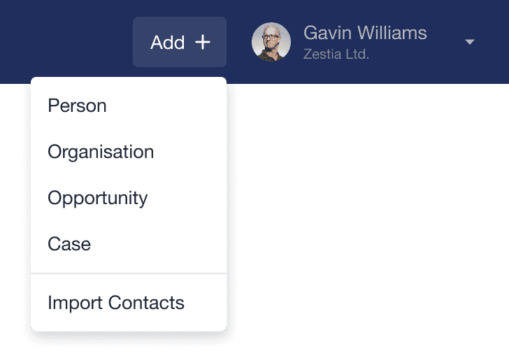 A dropdown menu in Capsule CRM.