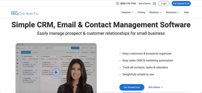 a screenshot of the website for simple crm , email and contact management software .