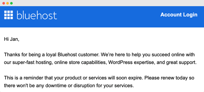 A bluehost email.