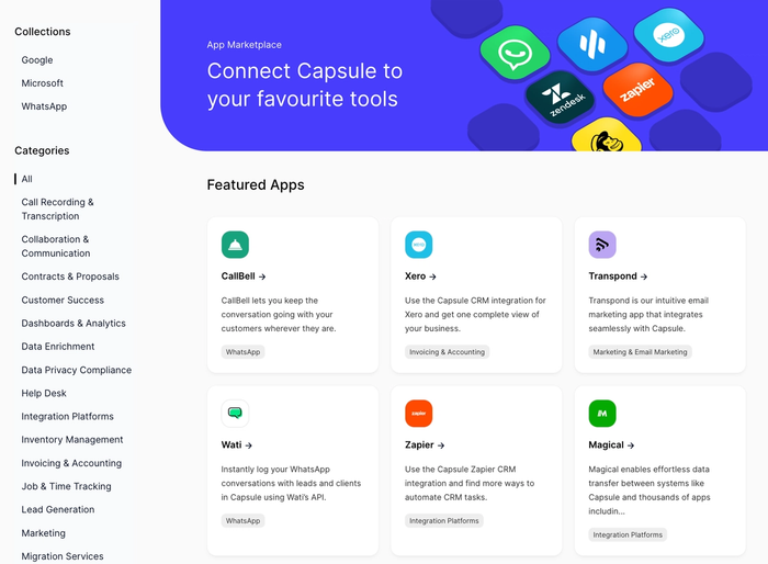 Capsule's integrations.