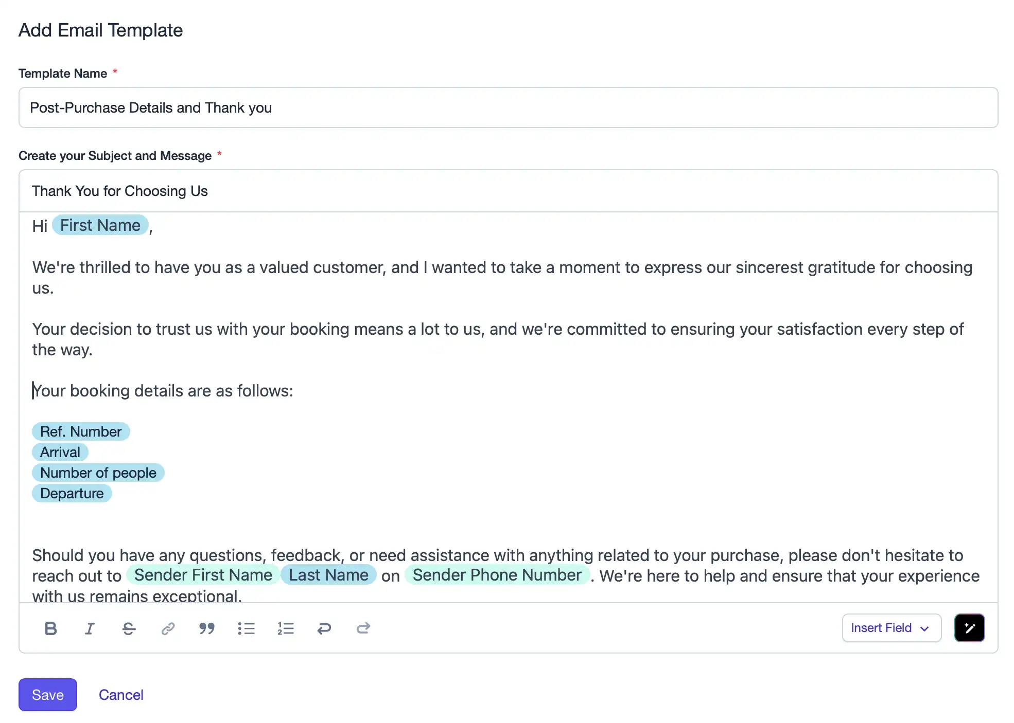 a screenshot of a thank you email template .