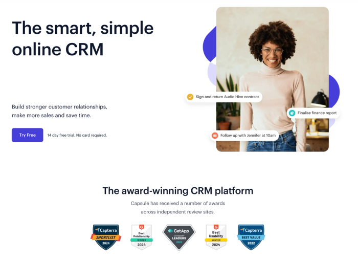 Capsule CRM homepage