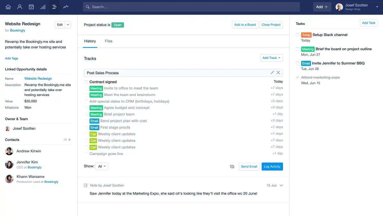 An example of a post sale Project in Capsule CRM.