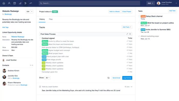 An example of a post sale Project in Capsule CRM.