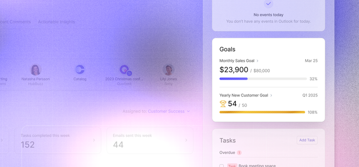 A screenshot shows the Goals overview box in your Capsule CRM home page