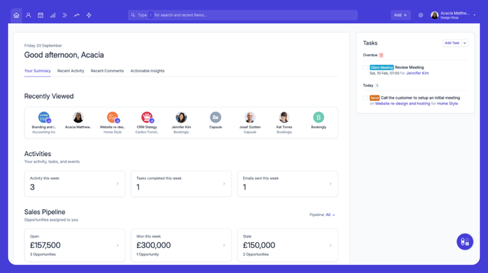 Capsule CRM dashboard.