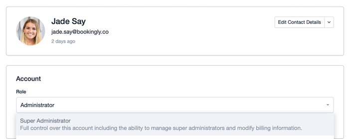 Drop down menu to make a user Super Administrator