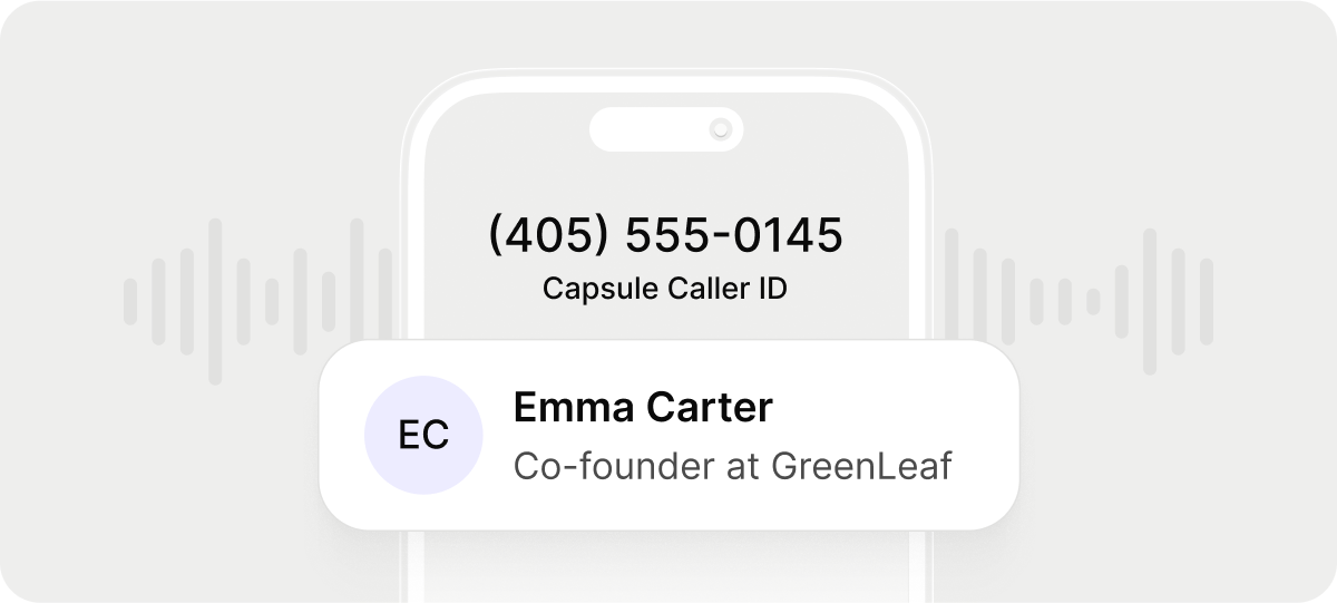 Capsule CRM mobile app showing a caller alongside their contact details.
