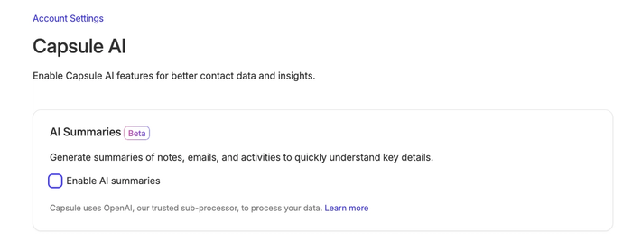 ai summary account setting with feature disabled