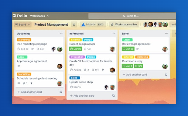 a screenshot of a project management board on trello