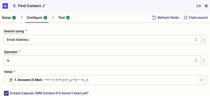 showing searching for capsule contact by jotform email