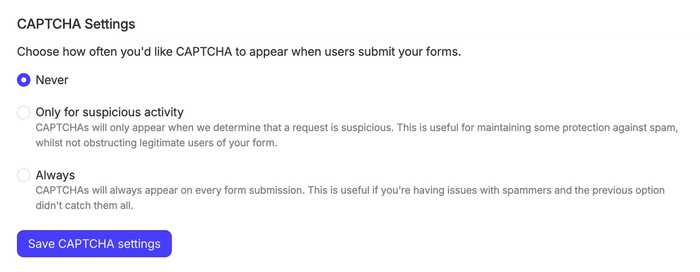 Options de configuration CAPTCHA