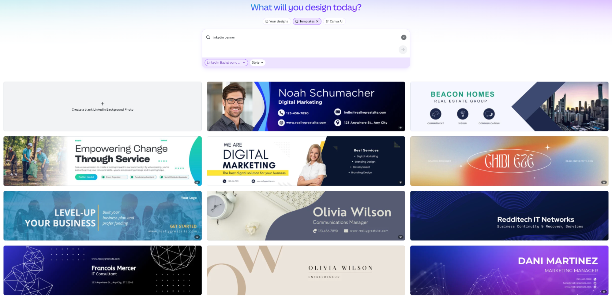 a screenshot of a website asking what will you design today