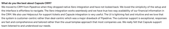 a page of text that says what do you like best about capsule crm