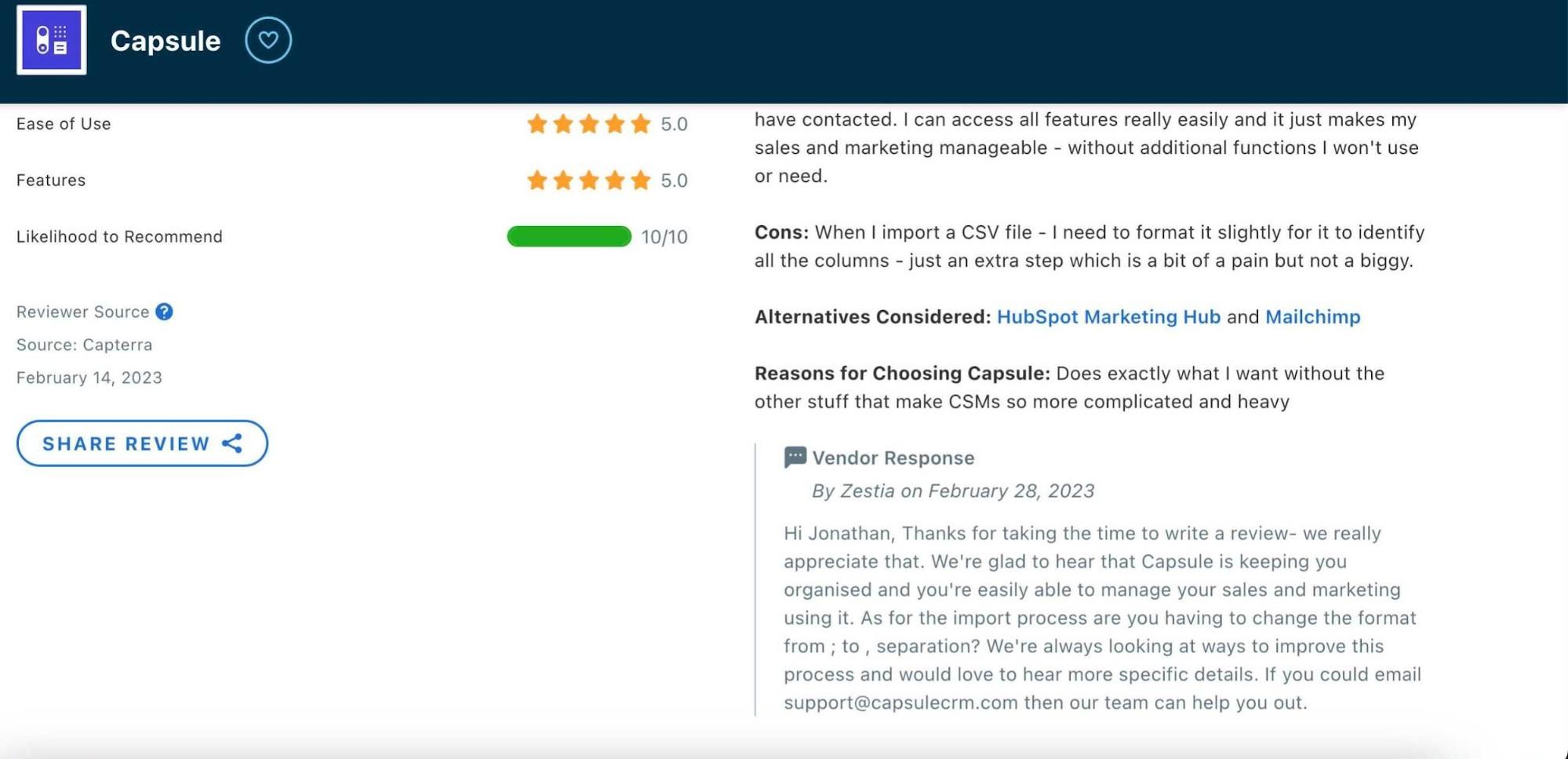 Capsule CRM's review.