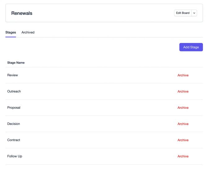 Adding stages to your Project Board.