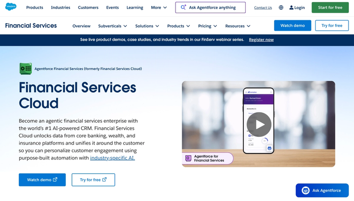 Salesforce Financial Services Cloud landing page