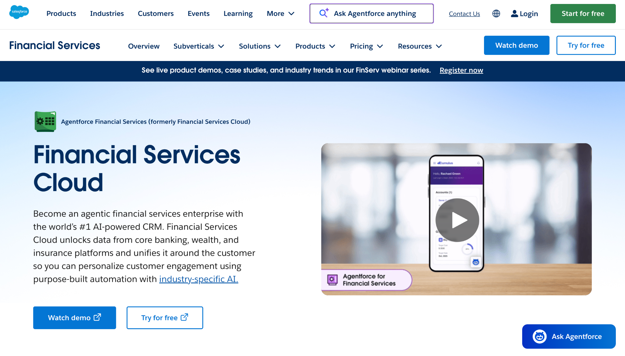 Salesforce Financial Services Cloud landing page