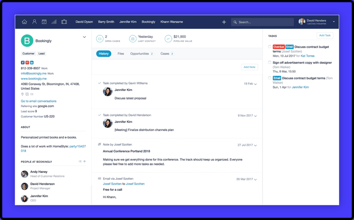 Bookingly dashboard with a blue background.