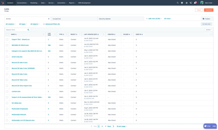 a screenshot of a web page showing a list of contacts