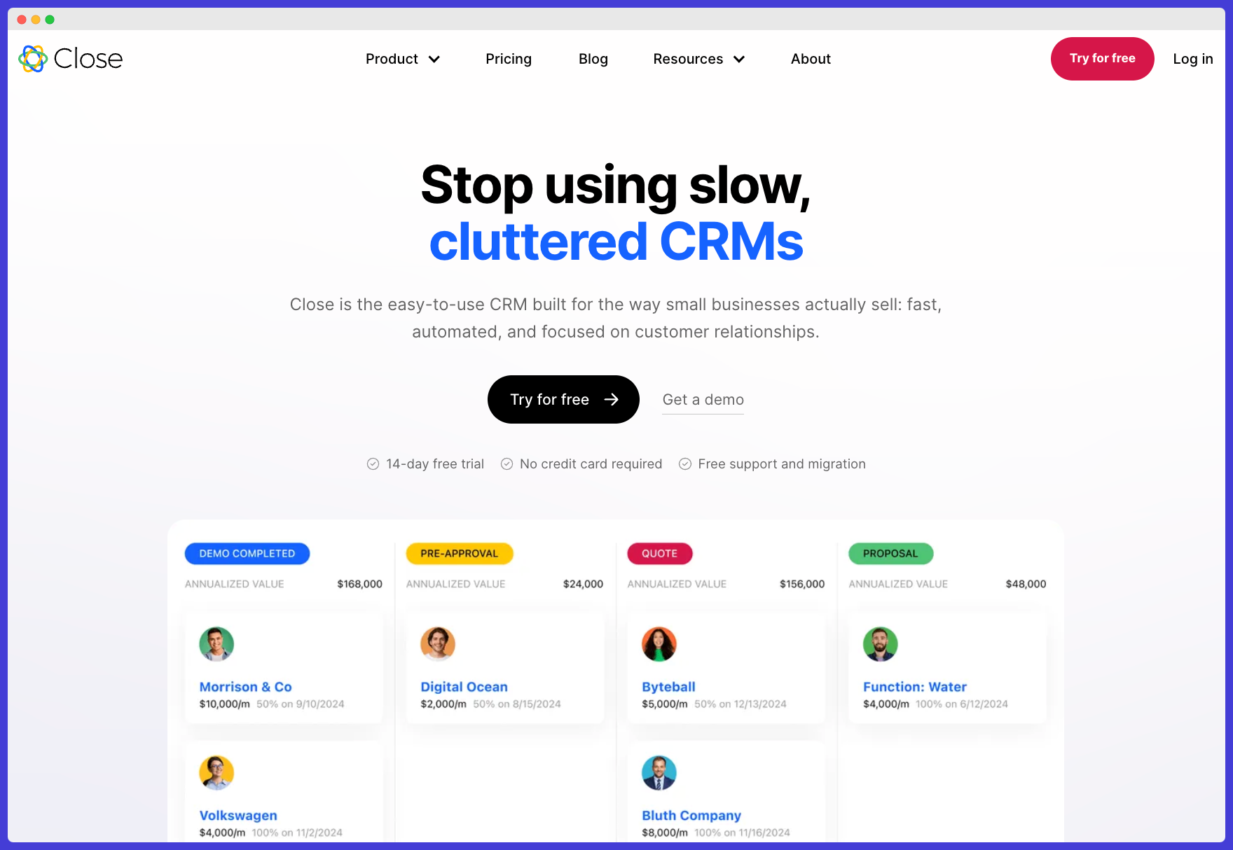 Close CRM's website.