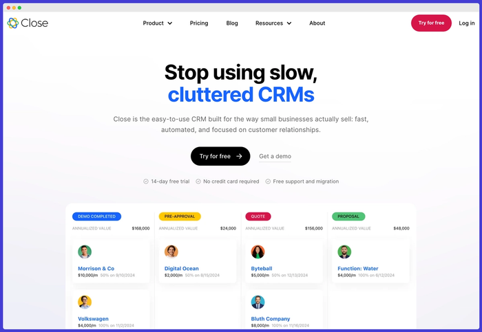 Close CRM's website.