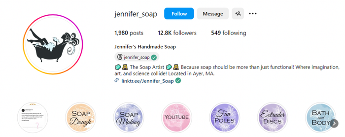 a picture of jennifer soap 's instagram page