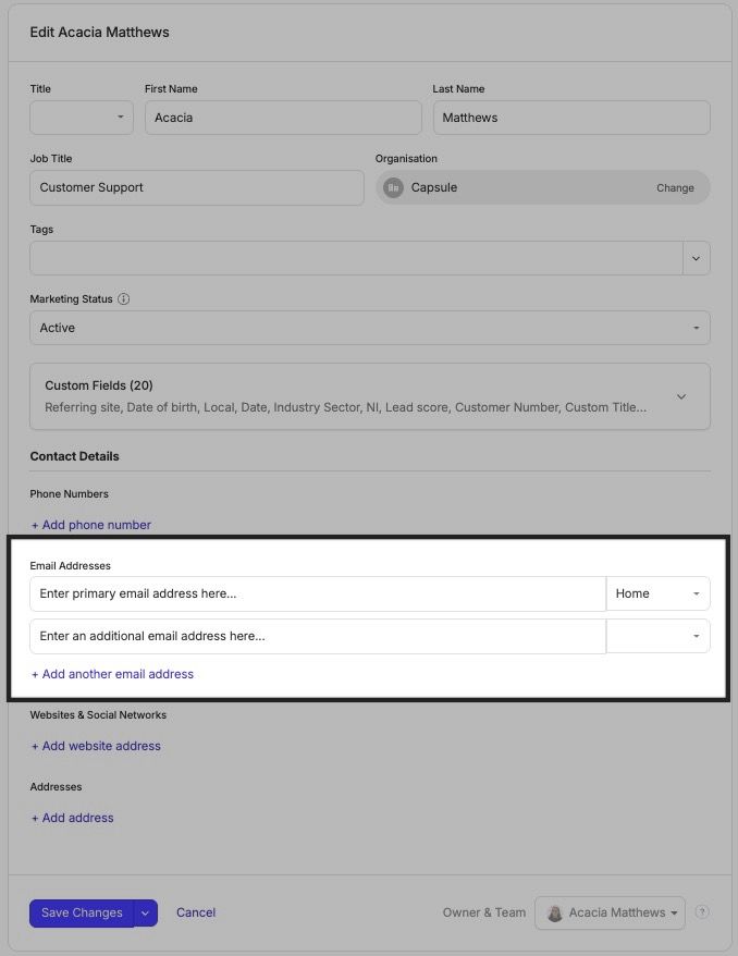 Formulaire de mise à jour de l’adresse e-mail principale